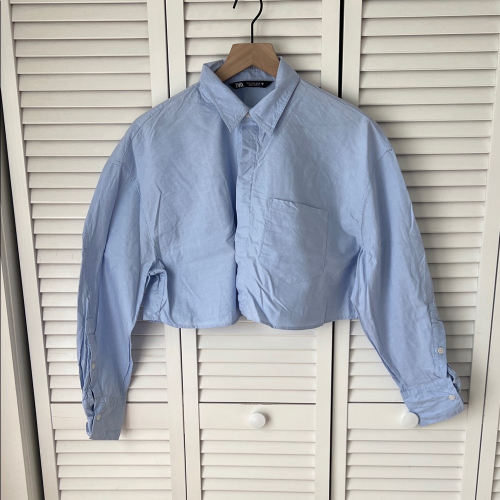 Zara Men's Sky Blue Cropped Shirt Sz S